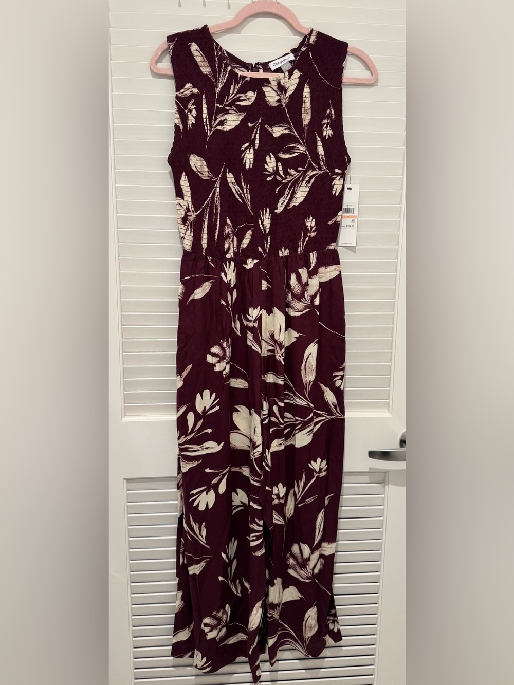 Calvin Klein Burgundy Sleeveless Floral Maxi jumpsuit - Picture 8 of 8